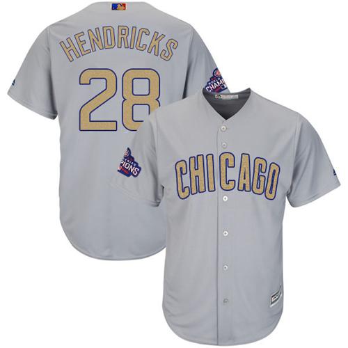 Cubs #28 Kyle Hendricks Grey Gold Program Cool Base Stitched MLB Jersey